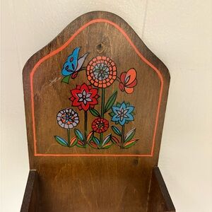 VTG Wooden Mail Organizer/Sorter with Handpainted Flowers and Butterfly 20.5”